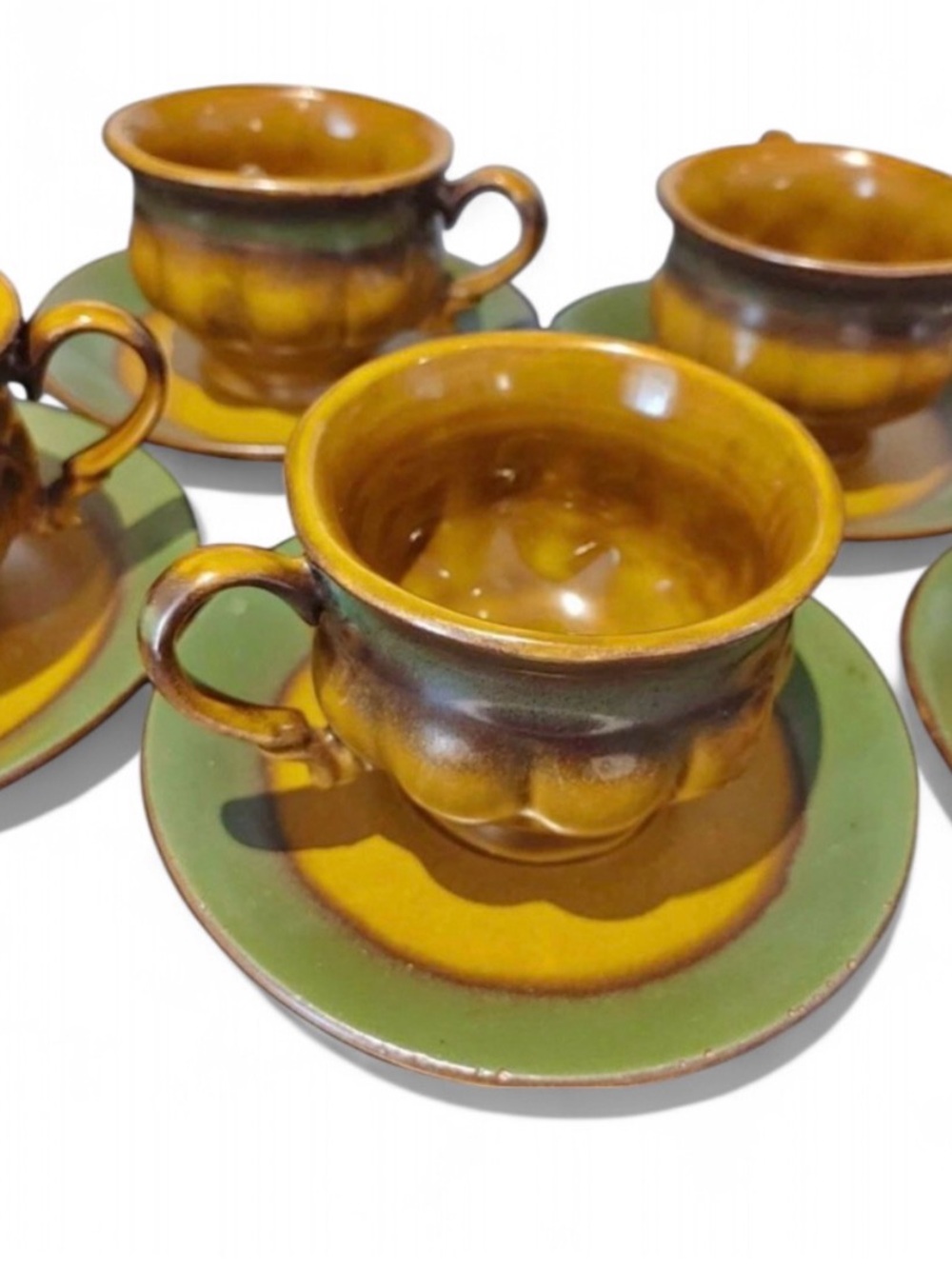 Vintage Ceramic Green and Brown Mugs